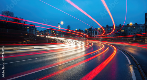 City Road Traffic Light Trails Night.