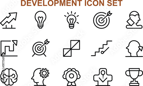 Set of modern line style development business icons for productivity and growth concepts