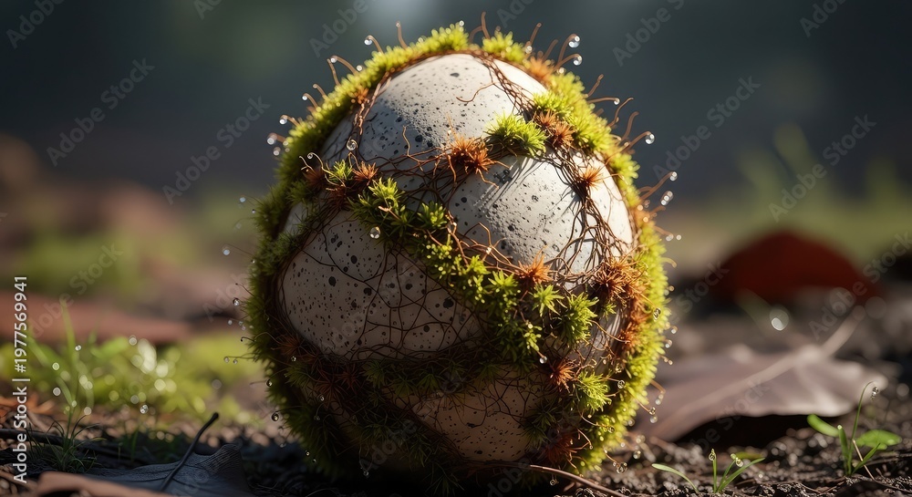 Obraz premium Moss covered rock in forest undergrowth a natural stone formation