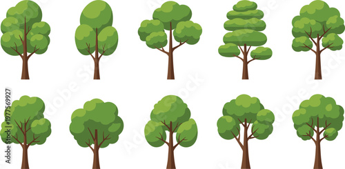 Green tree icon set forest and garden plants vector illustration isolated on white