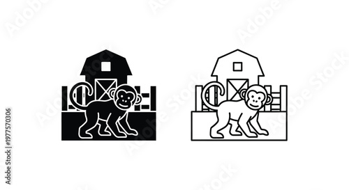Monkey Circus Barn Show Attraction Design Vector
