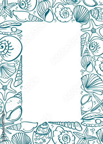 Sea vector frame. Marine life hand drawn elements in doodle style