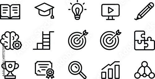 Set of business and education icons on white background