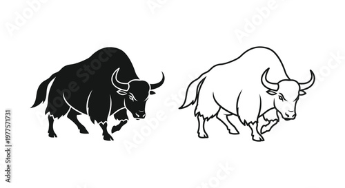 Yak & Buffalo Icon Design Vector Art Vector