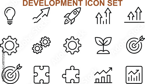 Business development concept icons set for growth strategy and success