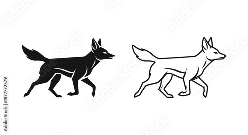 Canine Silhouettes: Fox vs Dingo Comparison Guide Vector