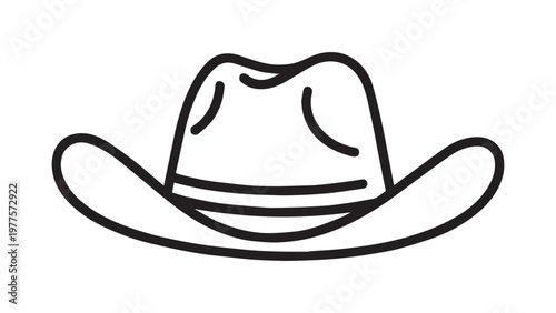 Simple black and white line drawing of a classic cowboy hat