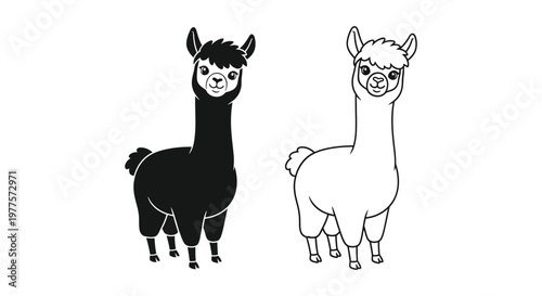 Cute Cartoon Alpacas: Charming Animal Sketches Vector