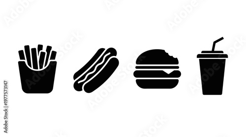 Fast food icons on white background.