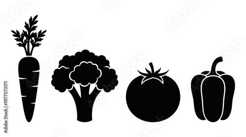 Vegetable icons in black silhouette.
