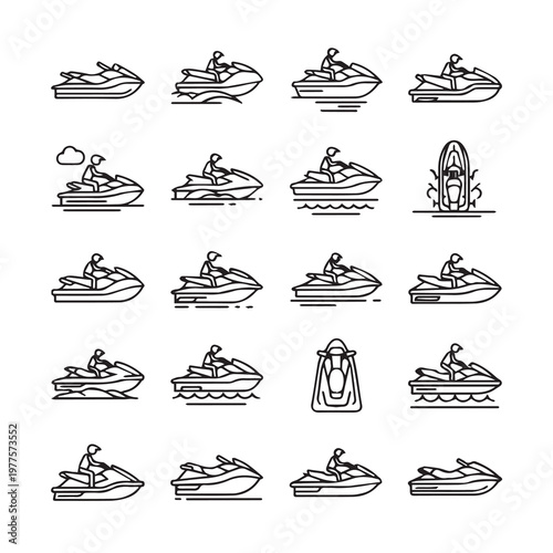 Watercraft icons in a clean line style for recreational water sports and adventures