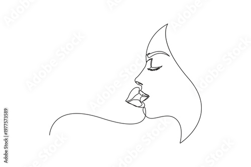 Blowing a kiss minimalist continuous line art isolated outline vector illustration romantic gesture
