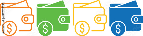 Illustration of wallet and money growth progression with colors