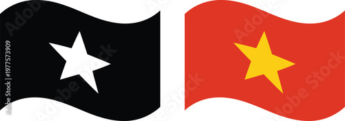 Comparative display of two national flags featuring prominent stars on dark and red backgrounds