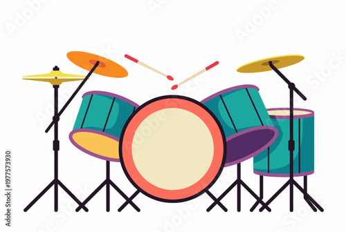A vibrant drum set captures the essence of music and rhythm, emphasizing artistic expression, creativity, and the joy of playing musical instruments in performances or practice.