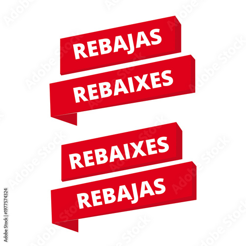 Red rebajas and rebaixes signs on a white background (trad. sale)
