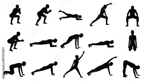 Various yoga poses for flexibility and strength training exercises