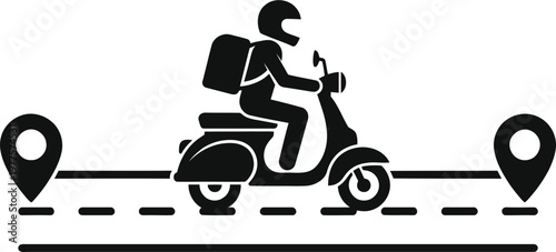 Motorcycle courier riding between two locations