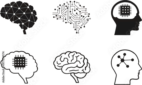 AI (artificial intelligence) icon set.