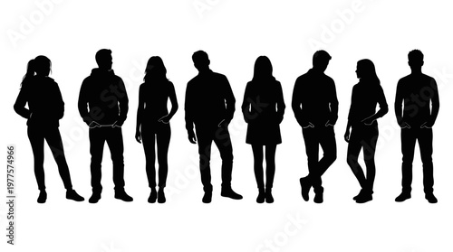 Silhouettes of people standing together.