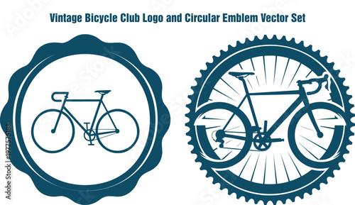 Two vintage bicycle club logos feature classic bicycle designs within circular frames