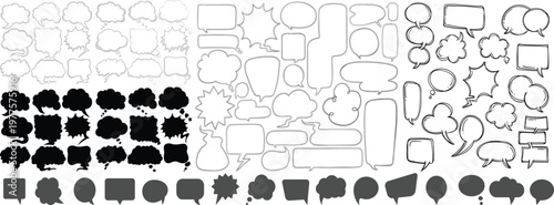 Set of Speech Bubbles, Comic Clouds, and Chat Balloons in Various Shapes for Manga, Social Media, and Creative Design (Vector Illustration)