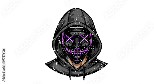 Anonymous Hacker Wearing a Purge Mask and Hoodie