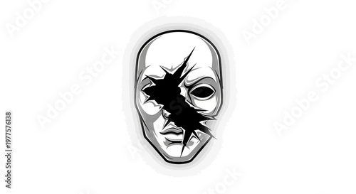Broken Mask Face Symbolizing Identity Crisis and Mental Health Issues