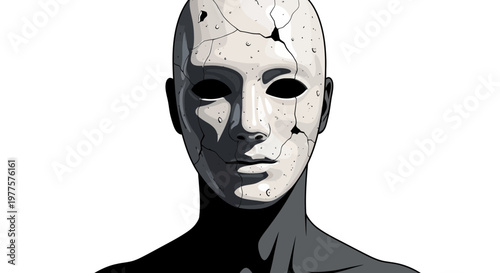 Cracked Mask on Humanoid Figure, Symbolizing Broken Identity and Fragility