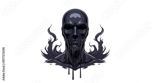 Dark, Ethereal Skull Face with Dripping Visage and Fiery Aura