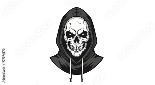Grim Reaper Skull in Hoodie, Menacing Halloween Character, Dark Urban Style