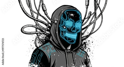 Hacker Skull Mask Cyberpunk Hoodie Wires