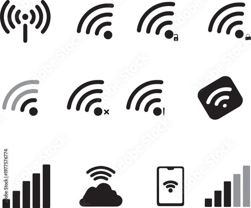 WiFi Signal Icons Set Vector Illustration Wireless Internet Connection Symbols
