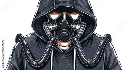 Man in Gas Mask and Hoodie, Post Apocalyptic Style