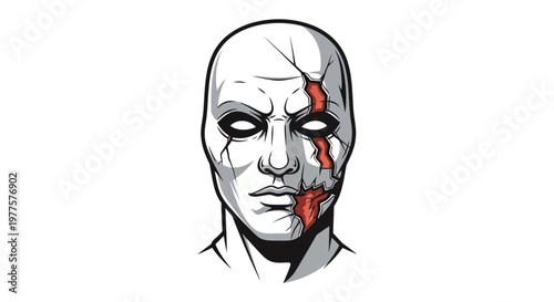 Scary Cracked Face Mask with Red Blood