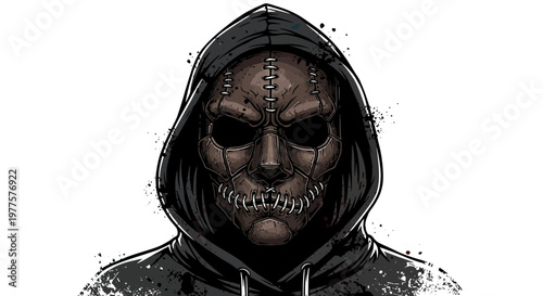 Scary masked man in hoodie, horror, dark, mysterious, spooky, creepy, Halloween