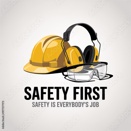 Professional safety equepment themed graphic design with industrial icons