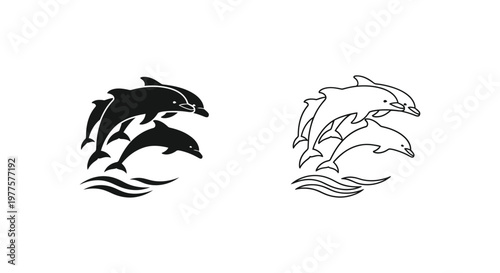 Dolphin Leaping Waves Art Design Vector Illustration Vector
