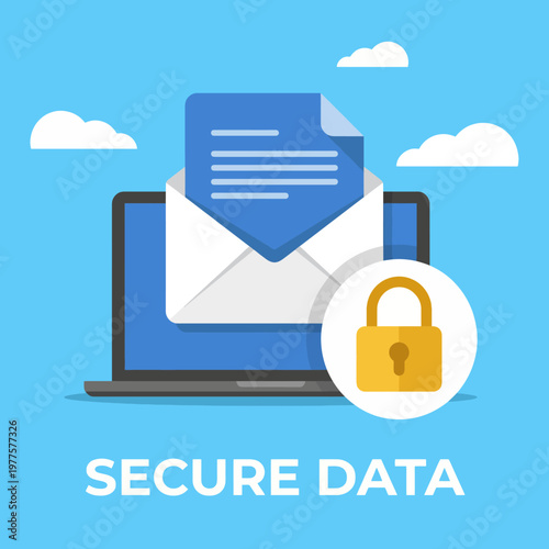 This image represents a laptop receiving a secure email with a lock symbol, emphasizing the importance of maintaining privacy and security in data communication.