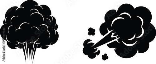 Stylized Black and White Explosion Clouds for Comic Design