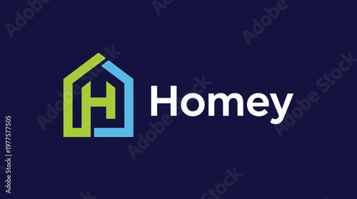 This modern logo design creatively incorporates a house symbol integrated with the letter 'H,' representing homeliness and innovation in real estate branding.
