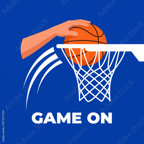 A dynamic digital artwork showcasing a hand about to shoot a basketball into the hoop, capturing the thrill and spirit of sportsmanship in basketball games.