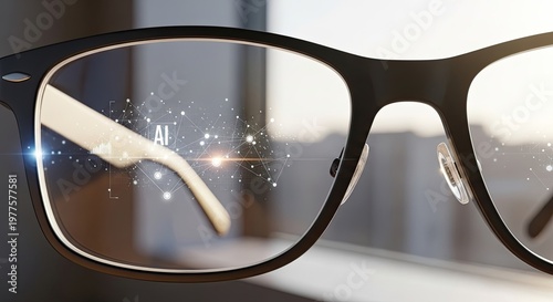Eyeglasses with Warm Light Reflection Close-Up