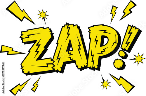 Dynamic 'zap ' comic book style text with vector lightning bolts a bold visual impact