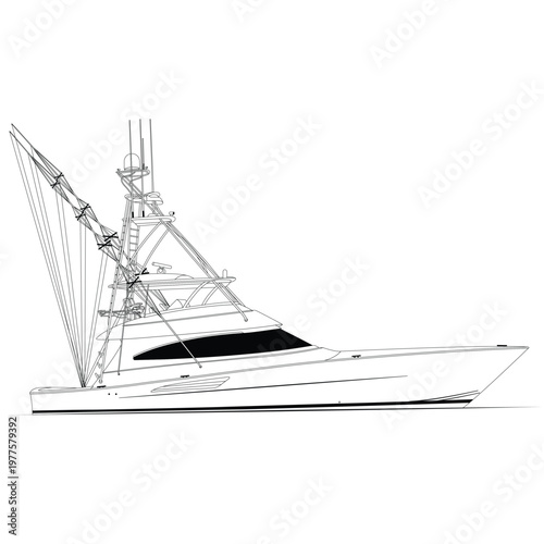 Vector Boat Line Art Illustration