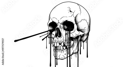 Melting Skull with Laser Eyes and Dripping Ink