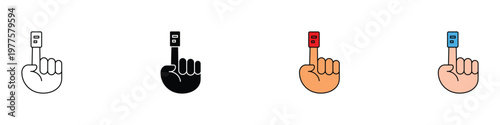 Pulse oximeter icon set on finger. Medical equipment for oxygen saturation and heart rate monitoring in healthcare and clinic. Vector Illustration.
