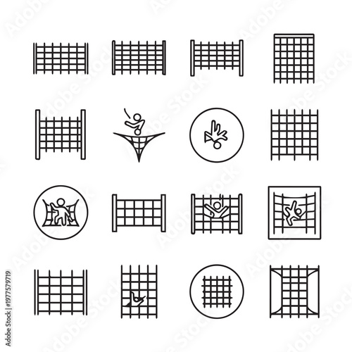 Safety Net Icons: Sports Recreation Fall ProtectionMinimalist Line Art