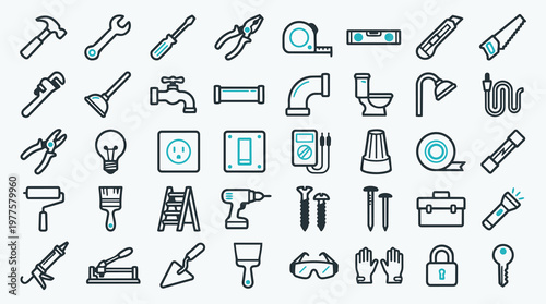 Professional Construction and Plumbing Tool Icon Set