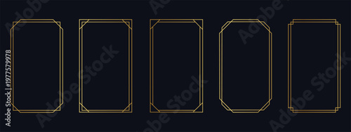 Golden art deco border frames set on dark background. Luxury elegant geometric line frames for wedding invitations, certificates, and premium branding. Vector Illustration.